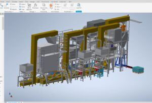 3D-ontwerp van een productielijn in Inventor